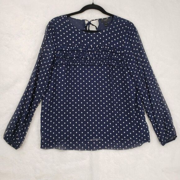 J.CREW Tops - J Crew Shirt Womens 6 Silk Polka Dot Ruffle Long Sleeve F4736 Top